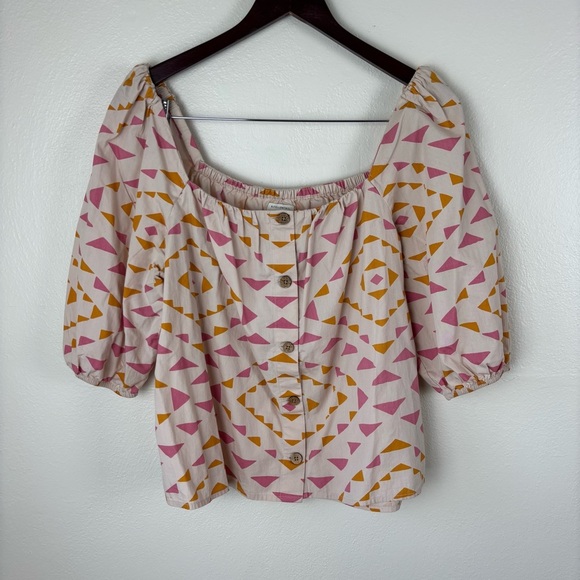 Faherty Byt Sun Road Cali Top Squareneck 3/4 Puff Sleeves Women’s Size Medium - Picture 2 of 7